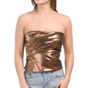 ZARA metallic bronze ruched strapless corset style crop top size XS
